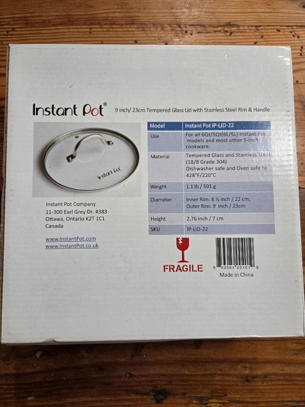 Instant Pot Tempered Glass Lid 9" For 5/6 qt Pots Stainless Steel Rim and Handle